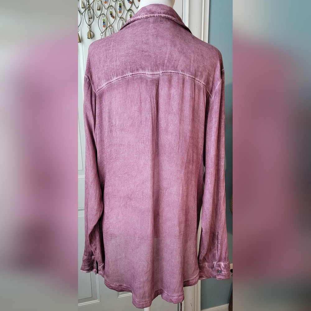 Rock & Republic Lace-Up V Neck High Low Tunic Womens XL Distressed Wine Long-sle - Picture 4 of 10